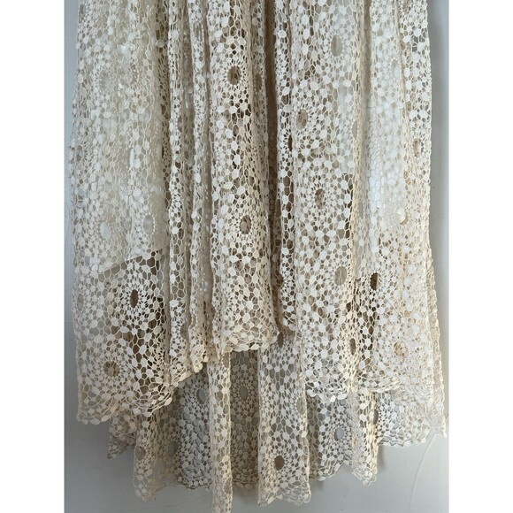 Kite & Butterfly Ivory Crochet Lace Wedding Gown, Train, Deep V, 3/4 Sleeve SZ M - Picture 14 of 16